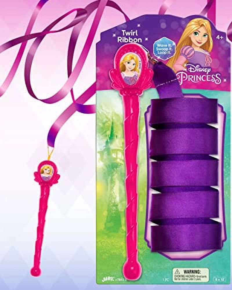 Ja-Ru Disney Princess Twirl Ribbon Wand on A Stick (3 Packs Assorted) Rapunzel, Ariel or Tiana. Dancing Ribbon Streamer. Silk Ribbon for Girls Toys Birthday
