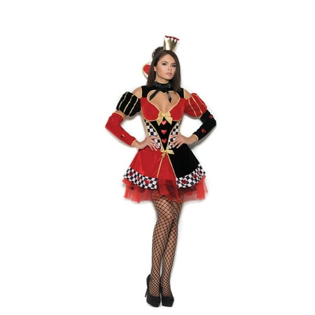 Queen of Hearts - 4 pc costume includes dress, head piece, neck piece and arm guards - Color - Black/Red - Size - L