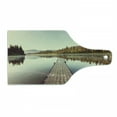 thumbnail image 1 of Fall Cutting Board, Wooden Pier on the Lake Serene Morning in the Woods Fishing Misty Recreational Image, Tempered Glass Cutting and Serving Board, Wine Bottle Shape, Multicolor, by Ambesonne, 1 of 1