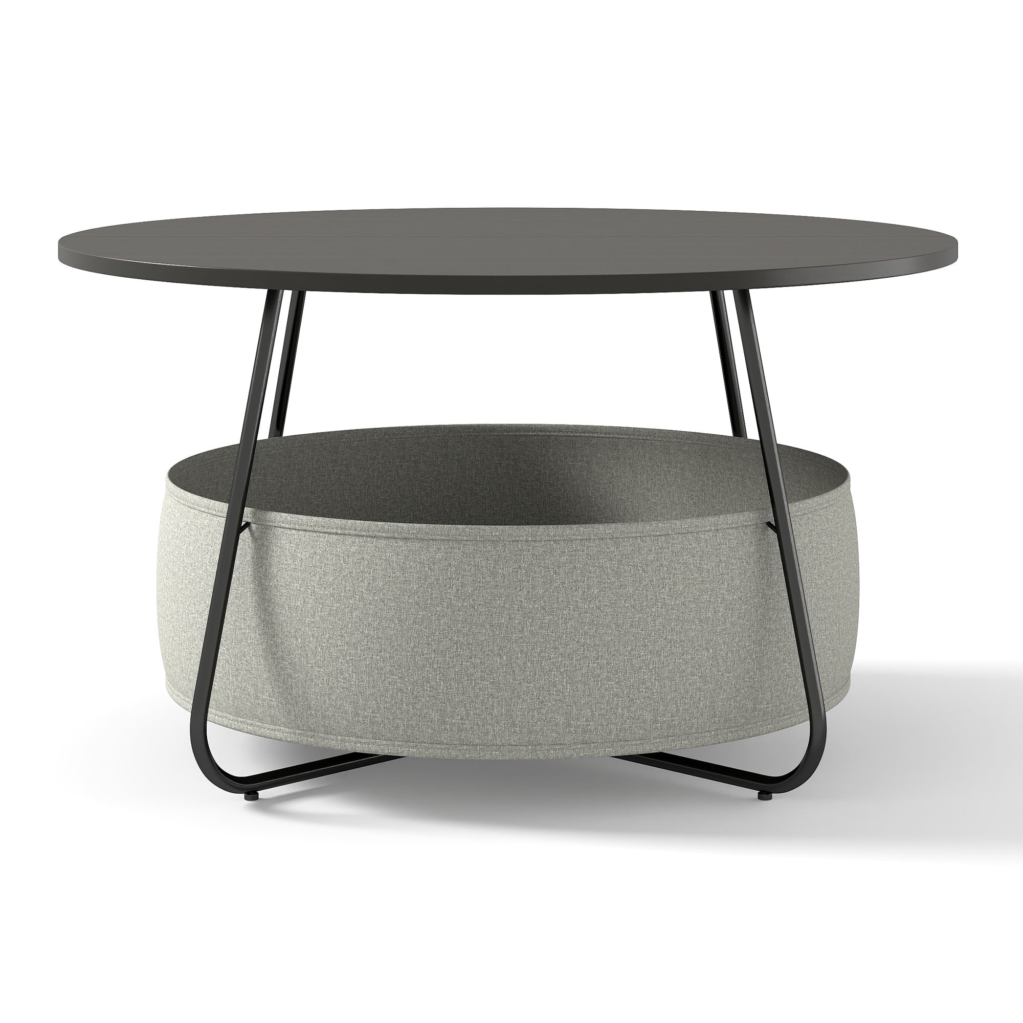 Manora Round Basket Coffee Table, Small Center Table for Living Room Home Office, Black & Brown