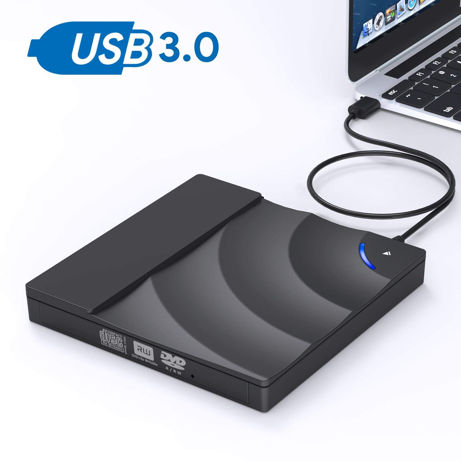 External CD Drive, OUDEKAY USB 3.0 Ultra Slim Touch Control Portable CD
