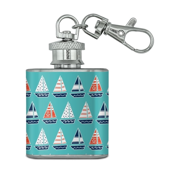 Cute Sailboats Pattern Stainless Steel 1oz Mini Flask Key Chain