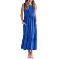 thumbnail image 2 of Women Summer Casual Sleeveless Crewneck Sundress Aline Flowy Tiered Maxi Long Beach Dress Vacation Outfits Blue S, 2 of 8