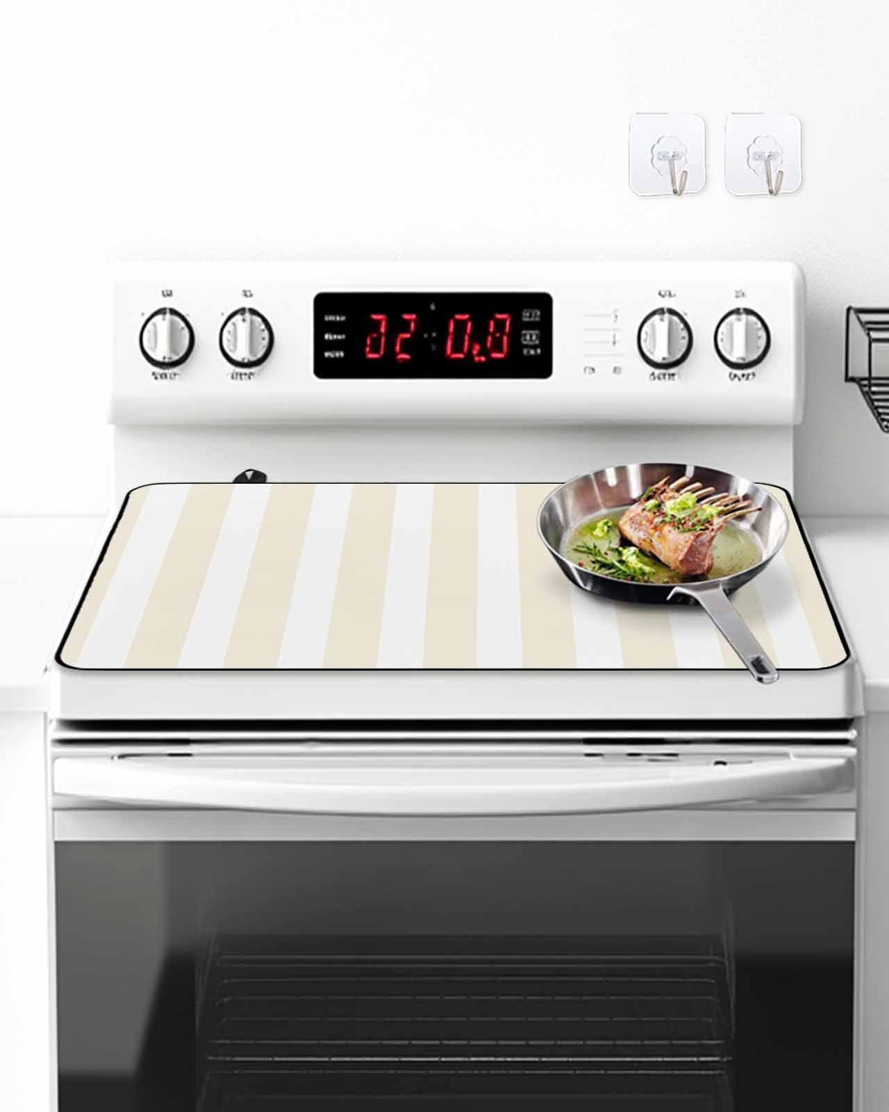 Stove Top Covers for Electric Stove, Cream Striped Kitchen Glass Ceramic Electric Cooktop Covers 28.5''x20.5'', Modern Farmhouse Cream White Stripes HeatResistant Oven/Countertop/Dishwasher Protector