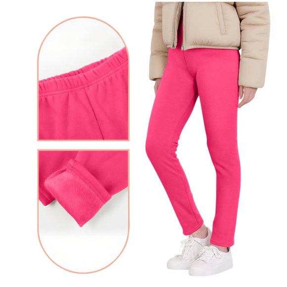Miqool Girls Fleece Lined Leggings Elastic Waist Thick Thermal Tights Winter Warm Bottoms 3-13 Years
