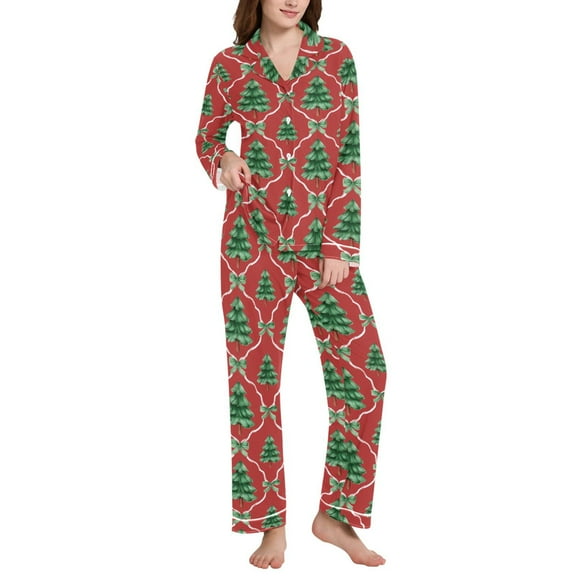 joogoo Pajamas Set for Women Christmas Tree-2 Long Sleeve Pjs Loungewear L