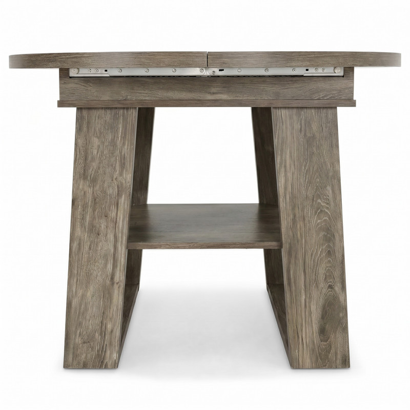 43"-59" Extendable Round-to-Oval Dining Table for 4-6 with Flip-Up Leaf, Kitchen Accent Dinner Table with Storage Shelf