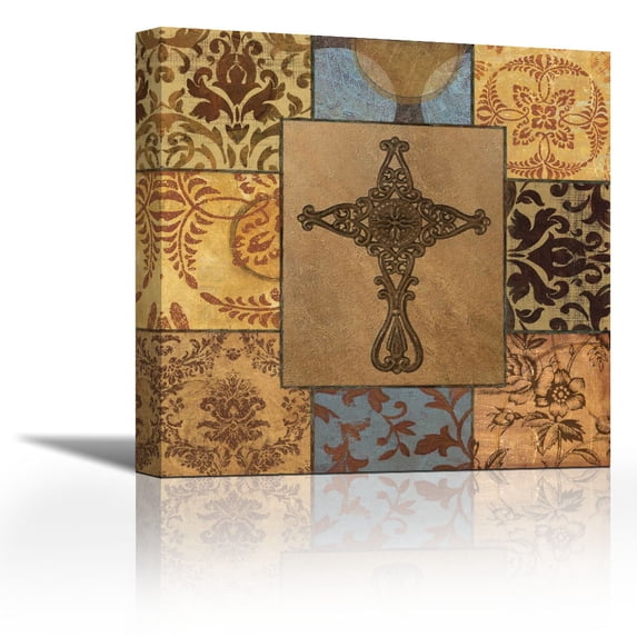Patchwork Cross I - Contemporary Fine Art Giclee on Canvas Gallery Wrap - wall décor - Art painting - 21 x 21 Inch - Ready to Hang