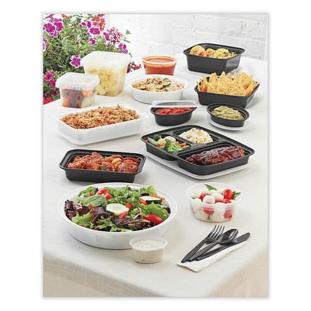 Pactiv Evergreen newspring versatainer microwavable containers,  rectangular, 2-compartment, 30 oz, 6 x 8.5 x 2.5, black/clear, plastic,  150/ct