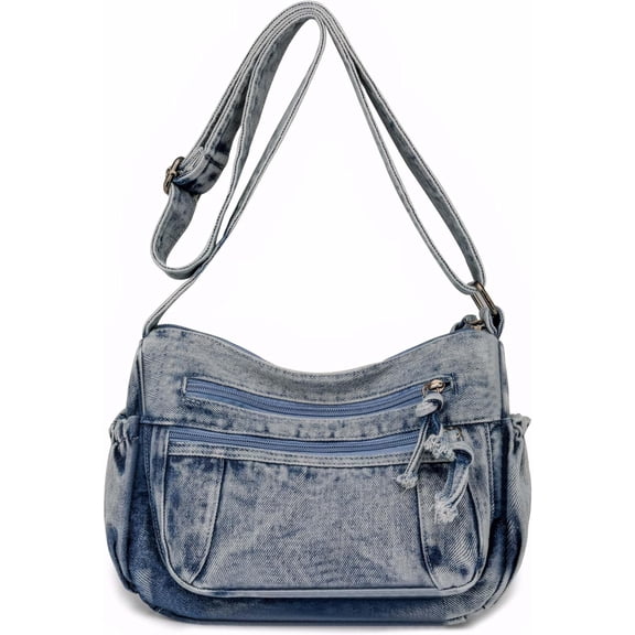 Denim Crossbody Shoulder Bag for Women Vintage Jean Casual Purse with Adjustable Strap