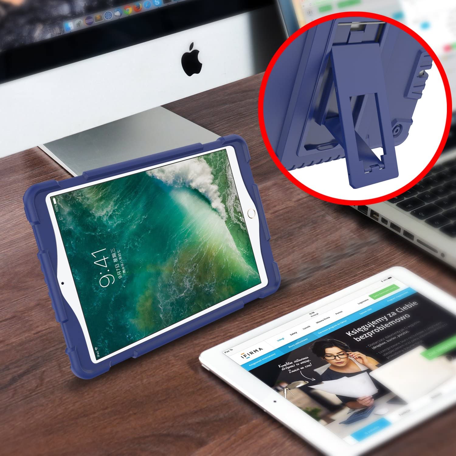 Feishell for iPad Pro 11 Case 2018 with Pencil Holder, Shockproof Rugged Kids Child Proof Rubber EVA Bumper Heavy Duty Case with Kickstand Protective Cover for Apple iPad Pro 11", Darkblue