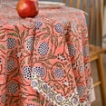 thumbnail image 6 of Hand Block Printed Tablecloth, Colorful Floral Print, Indian Artisan Handmade Art, Dining Room, Kitchen, Outdoor Party Decor, 100% Cotton, (Dark Salmon Pink, 90 Inches Round, 8 Napkins), 6 of 8
