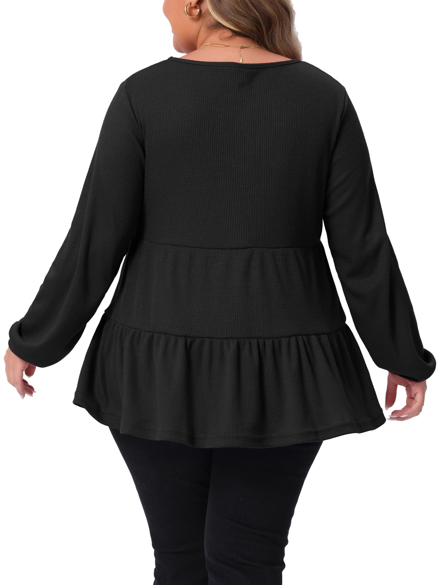 DARING DIVA Women's Plus Babydoll V Neck Ruffle Hem Peplum Blouse 4X Black