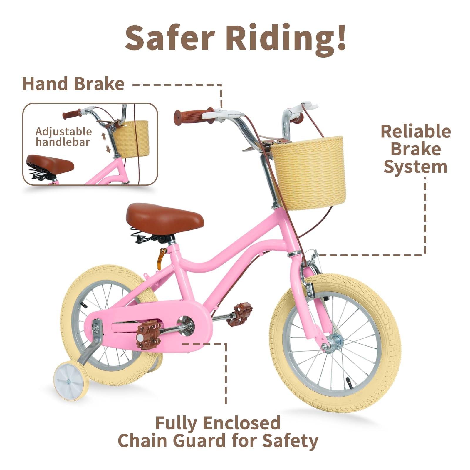 14" Kids Bikes for Girls and Boys, DEYGIA Kids' Bicycles with Training Wheels, Ages 3-5 Years
