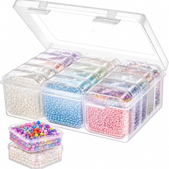 BDIUA-Bead Organizer Box, 30Pcs Small Plastic Boxes Rhinestone Organizer Bead Containers Nail Organizers and Storage Clear Dimond Storage with Hinged Lid and Stackable(2.17'*2.17'*0.79)