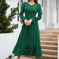 thumbnail image 2 of Pisexur Robes d'Automne pour Femmes 2024 Robe d'Invitée de Mariage de Couleur Unie Col Rond Robe à Manches Longues Robe de Cocktail à Pois Mode Robe Maxi à Taille Haute à Volants Smockée Robes Fluides pour le Retour à la Maison, 2 of 9