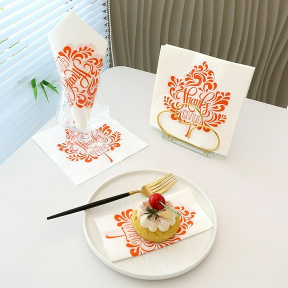 100Pcs Fall Paper Napkins, Pumpkin Maple Leaf Autumn Napkins, Disposable Dinner Napkins for Thanksgiving Harvest Home Kitchen Party Supplies, 6.5 x 6.5 Inch