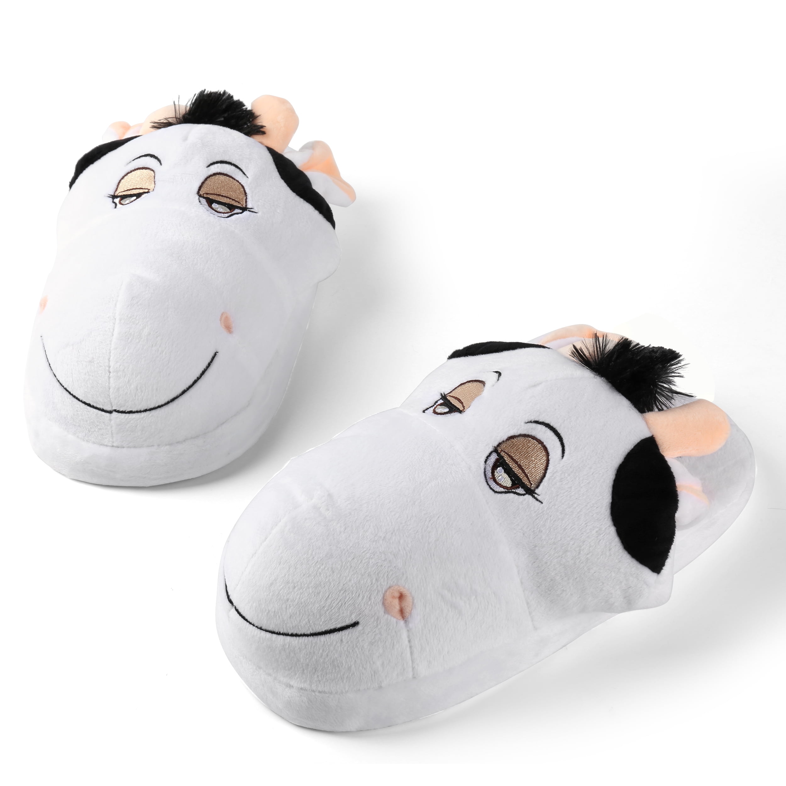 Cute Cow Plush Slippers for Women & Teens – Cozy Fuzzy Indoor House Shoes – Fun Animal Bedroom Slippers – Black & White