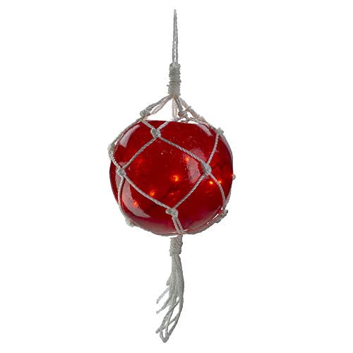 Barcana 57-1127-01 11.5" Roped Red Ball Outdoor Christmas Decoration-Clear Lights