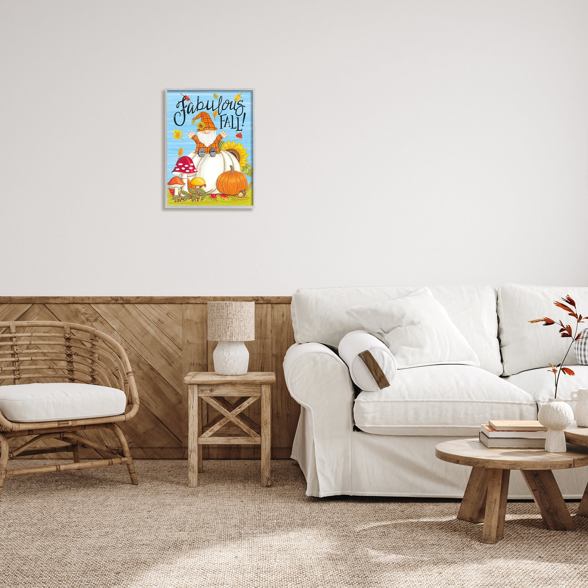 Stupell Industries Fabulous Fall Gnome Holiday Painting Gray Framed Art Print Wall Art, 16 x 20