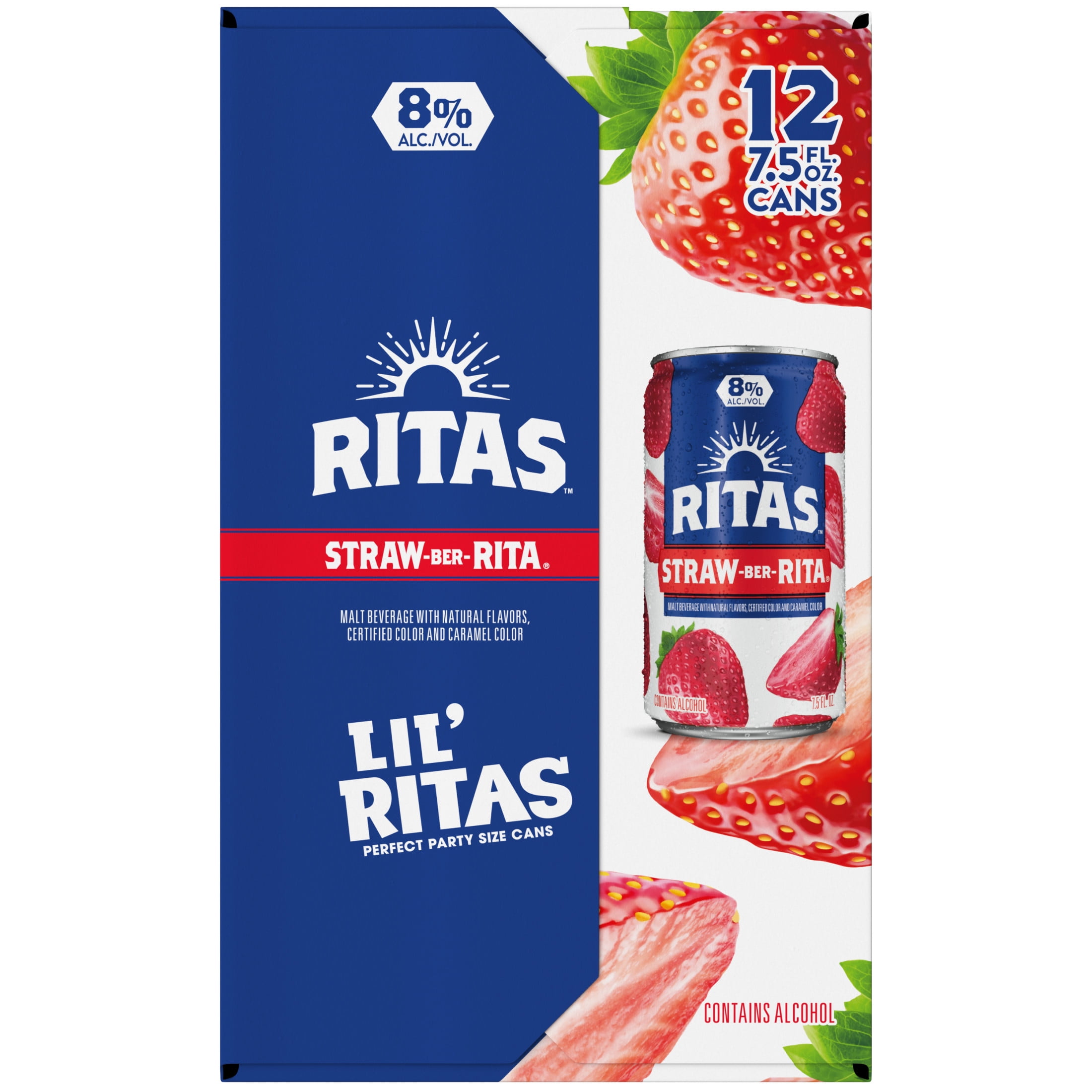 Ritas Sparkling Strawberry Straw-ber-rita Margarita, 12 pack, 7.5 fl oz Aluminum Cans, 8% ABV