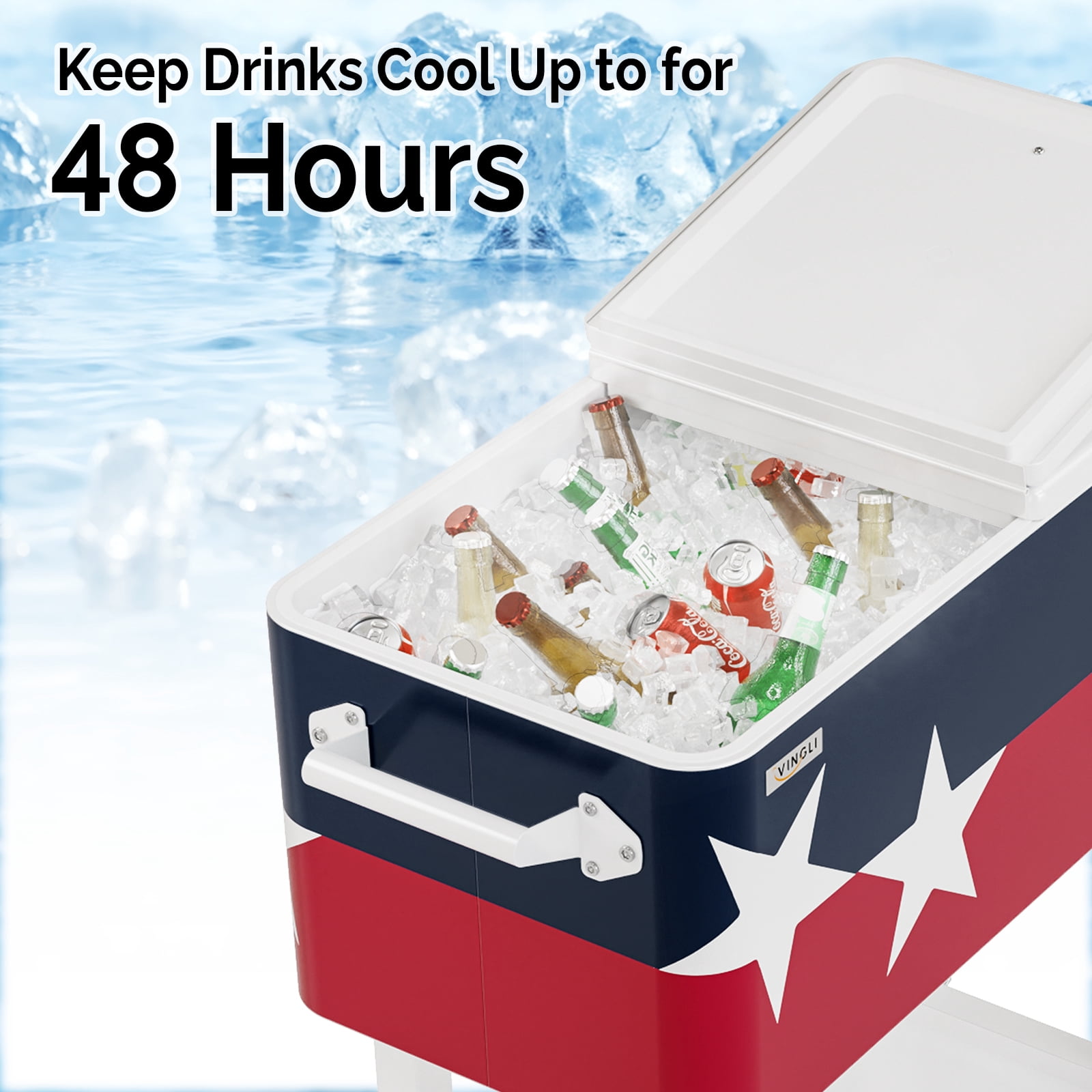 Ktaxon 80 Qt Rolling Ice Chest Cooler Cart Outdoor Trolley with Storage Shelf, Bottle Opener & Cap Collector for 48 Hour Cold Drinks, Large Five-pointed Star