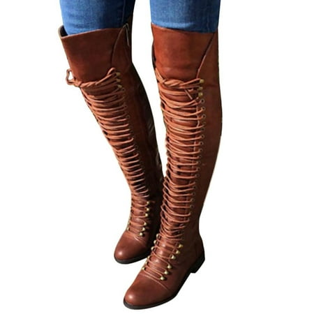 

Knee High Boots Classic Lace Up Women s Boots Outdoor Low Heeled Round Toe Shoes Western Women s Boots Women Shoes