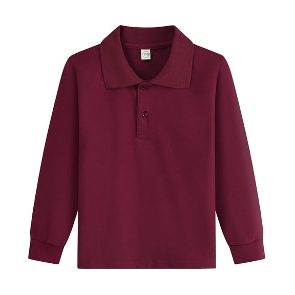 JULMCOMO Cotton Polo Shirts for Kids Collared Long Sleeve Comfy Casual Golf Shirts Boys Girls Soft Basic School Uniform Tops Wine 160