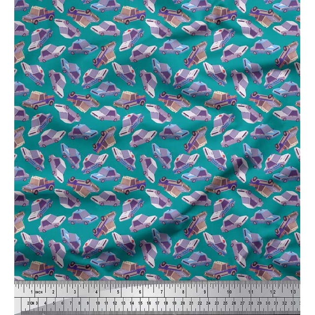 Soimoi Polyester Crepe Fabric Car Transport Fabric Prints by Yard 52 Inch Wide