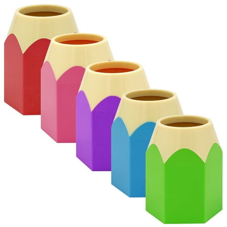 BALAHAPY 5Pcs Assorted Color Pencil Cup Stationery Pencil Shape Storage Container For Student Supplies