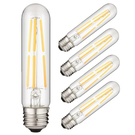 Diodesy- Pack of 5 T10/LED/FS/6W/E26/CL/22K/128MM T10 LED Dimmable Tubular Light Bulb, 6W (40W EQ), 2200K Amber Light, Vintage Edison Style Bulb, Filament E26 Base for Pendant, Chandelier, Wall Sconce