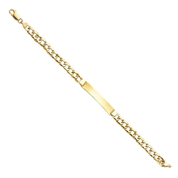 Wellingsale 14k Yellow Gold Solid Polished Mens Stamp Cuban Link ID Bracelet - 8"