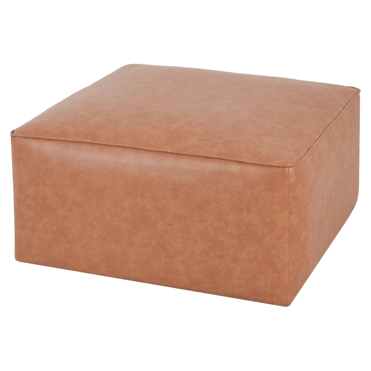 Square PU Leather Ottoman Tan Brown Modern Upholstered Furniture