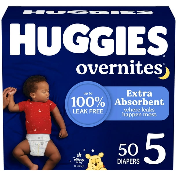 Pañales Huggies Overnites Talla 5 para más de 12 kg, paquete de 50 unidades para uso nocturno