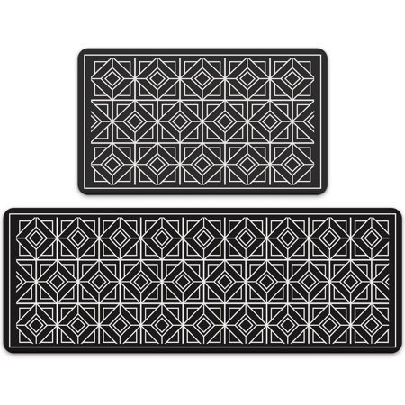 

Anti Fatigue Kitchen Mat Set of 2 Pieces Black and White Modern Geometric Pattern Kitchen Rugs Waterproof Non Slip Memory Foam Cushioned Comfort Kitchen Sink Floor Standing Mat 17 x 30 +17 x 47