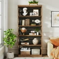 thumbnail image 4 of Finmind 6-Tier Farmhouse Bookshelf, 70-inch Tall Freestanding Bookcase with Open Storage Shelves, Large Display Book Shelf, Brown & Gray, 4 of 7