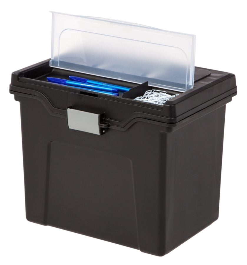 Office Depot Large Mobile File Box, Letter Size, 11 5/8in.H x 13 3/8in.W x 10in.D, Black/Silver, 110987