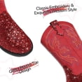 thumbnail image 2 of Dazzher Girls Red Glitter Cowgirl Boots Western Round Toe Mid Calf Side Zipper Boots for Toddler Little Big Kid, 2 of 5