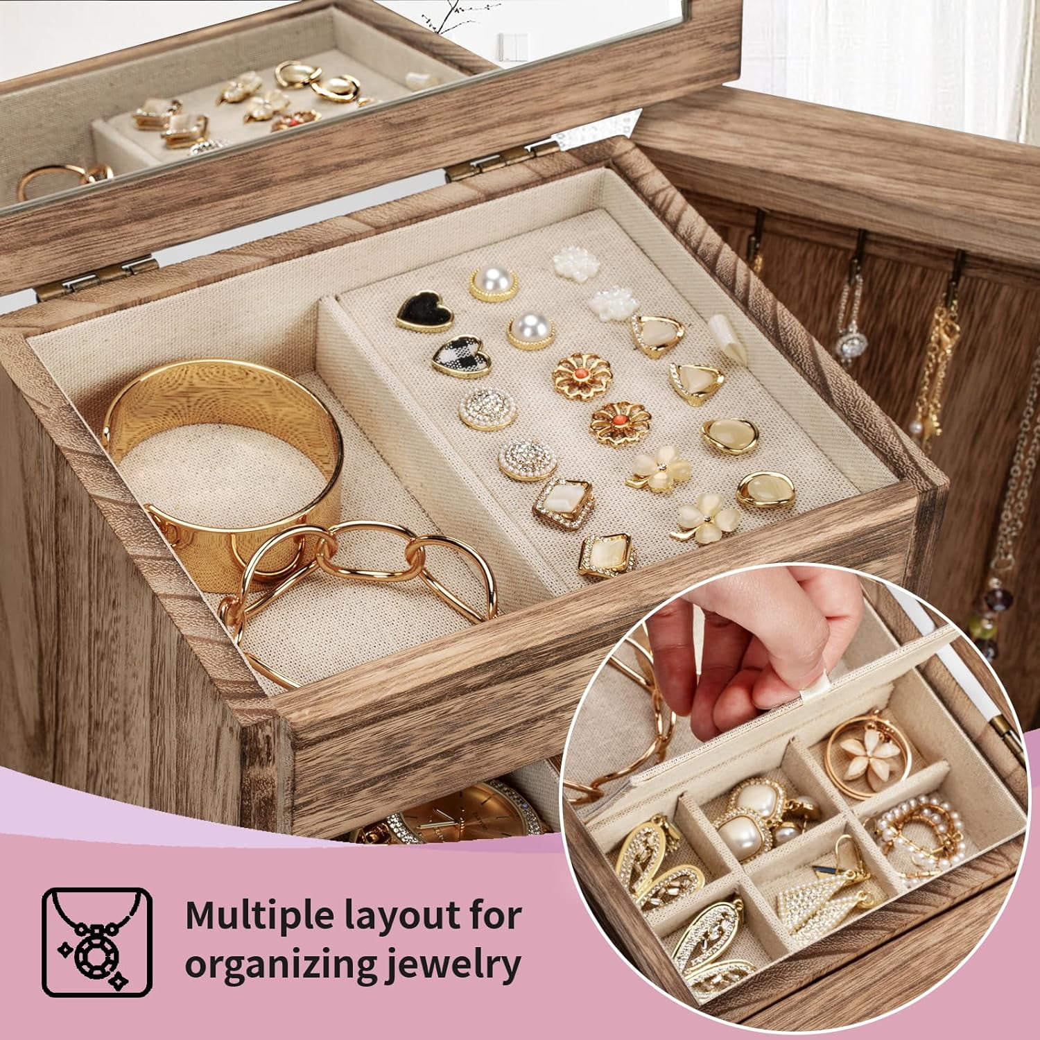 (KJC04-15)RAIKI Jewelry Box付 3段チェスト 展示品 KJC04-15)RAIKI Jewelry Box付 3段チェスト 展示品 KJC04-15)RAIKI