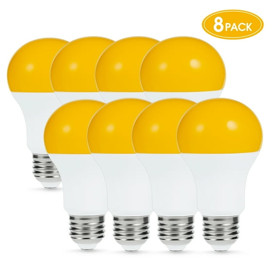 A19 Amber Yellow LED Bug Light Bulb, 6W(50W Equivalent), 550LM, E26 Medium Base Outdoor Bug LED Warm Light Bulb UL Listed, 8 Pack