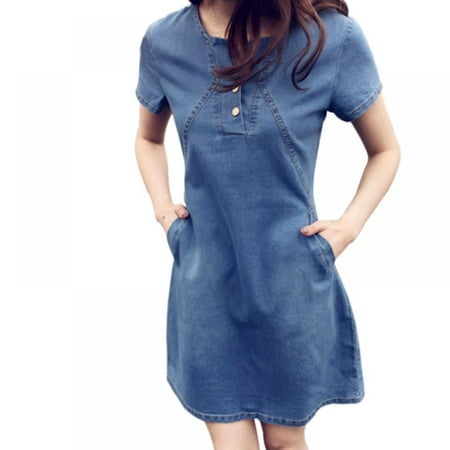 

HLONK Women‘s Casual Jeans Dress Denim Short Dress Plus Size Denim Dress