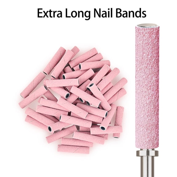 Maryton 100Pcs Extra Long Nail Drill Bits Sanding Bands for Nail Drill Medium Grit Nail File Sanding Bands for Acrylic Nails Gel Manicures and Pedicure