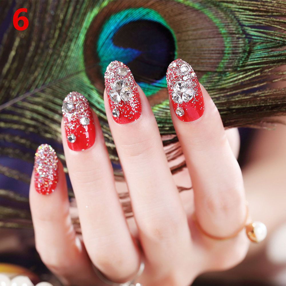24 Pack Of Bridal Gum Red Valentines Day Fake Nails With Diamond Patch For  Nail Art From Huayujiaqi, $761.42 | DHgate.Com