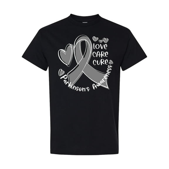 Inktastic Love, Care, Cure Parkinson's Awareness with Gray Ribbon T-Shirt