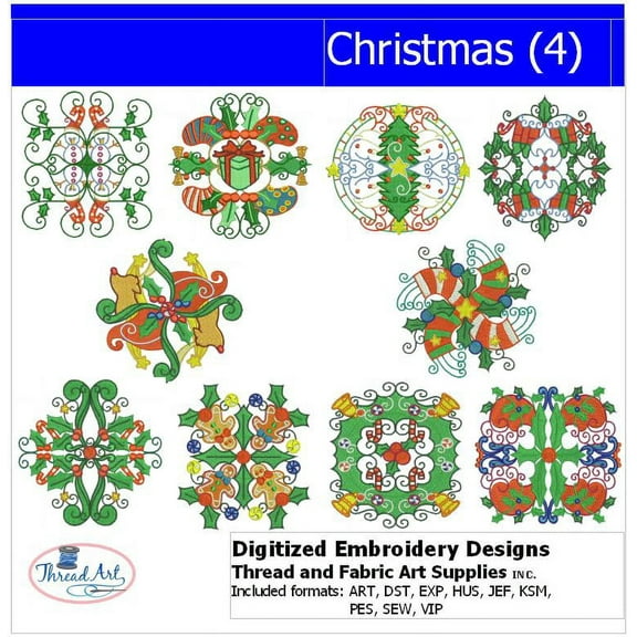 Christmas(4) Embroidery Designs - All Popular Formats Included - Loaded on USB Stick