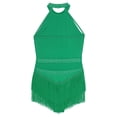 thumbnail image 6 of TiaoBug Womens Tassel Shiny Leotard Halter Neck Sleeveless Fringe Bodysuit Latin Tango Salsa Jazz Green XL, 6 of 7