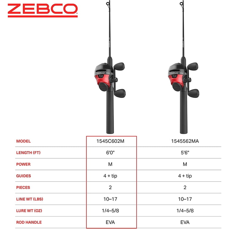 Zebco, Spincast Reel and Fishing Rod Combo, 6-Foot 2-Piece Rod