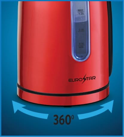 EUROSTAR EKS12RD 1.2L Stainless Steel Electric Kettle, Red