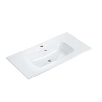 CITTANEO 36 inch Integrated White Ceramic Basin, Vessel Bathroom Vanity Sink with one predrilled faucet hole, drain assembly NOT included