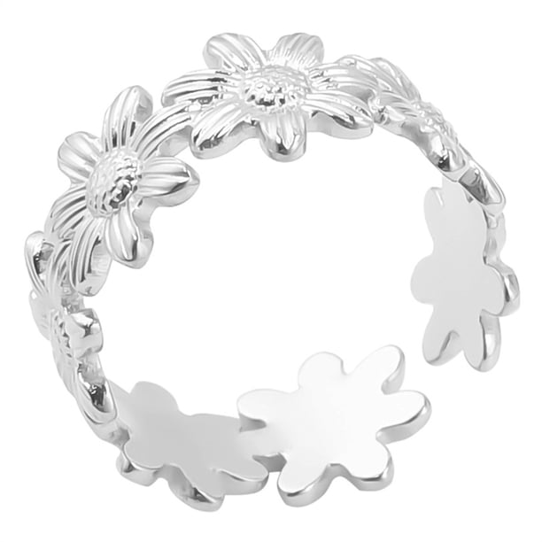 Anillo de pétalos de acero abierto de la vendimia de acero inoxidable anillo de titanio y ajustable de los hombres de las mujeres Anillos de moda Anillos para Chicas Adolescentes